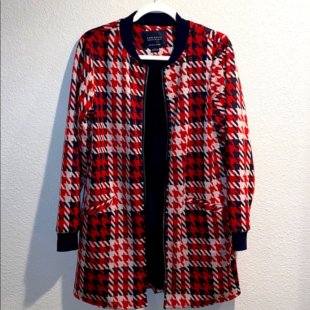 SANCTUARY - Red & Black Houndstooth Cardigan - Size S